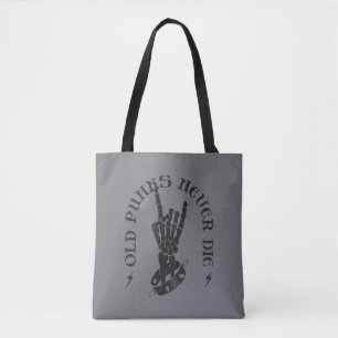 Old Punks Never Die Skeleton Rock On Gothic  Tote Bag