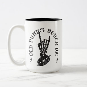 Old Punks Never Die Skeleton Rock On Gothic  Two-Tone Coffee Mug
