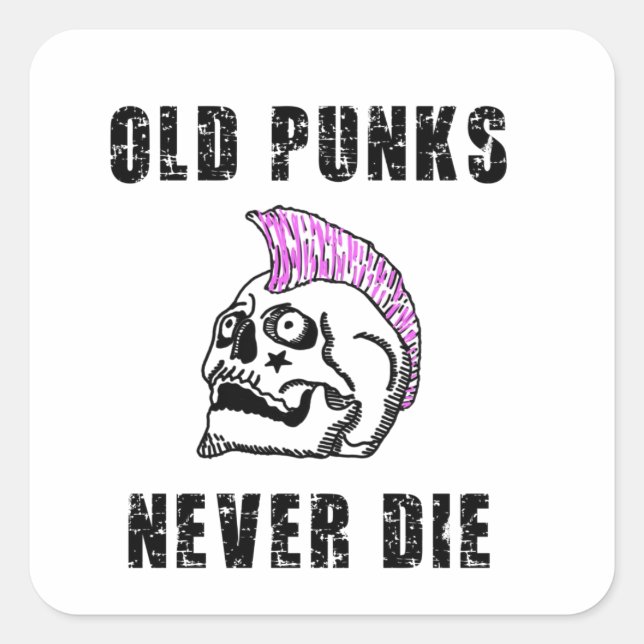 Old Punks Never Die Skull, Punk Professional Card Square Sticker (Front)