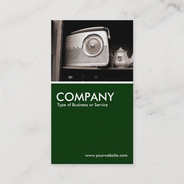 Old Radio - Dark Green Business Card (Front)