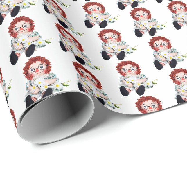 Old Rag Doll with daisy bouquet Wrapping Paper (Roll Corner)