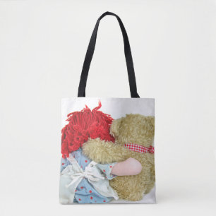 old rag with teddy bear tote bag
