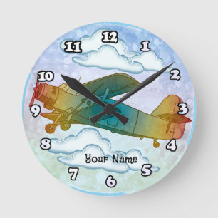 Old Rainbow Plane Round Clock