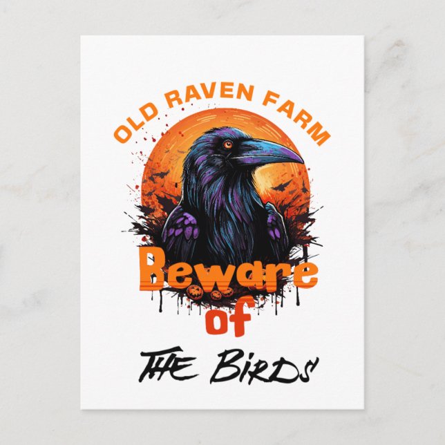 Old Raven Farm Beware of the Birds Spooky Postcard (Front)