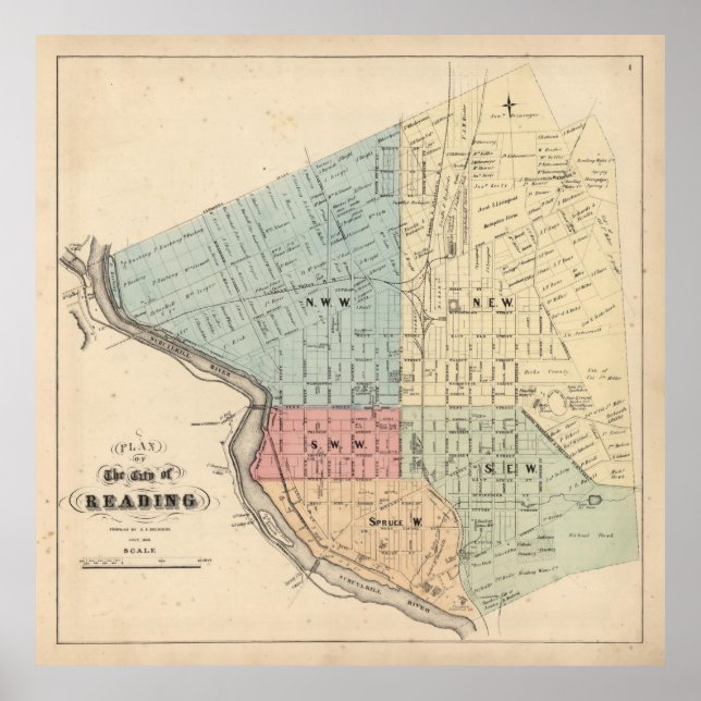 Old Reading PA Map (1877)  Poster (Front)