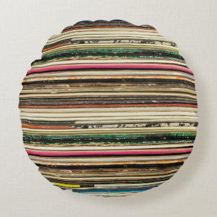 Old record carton covers stacked in pilerecord, vi round pillow