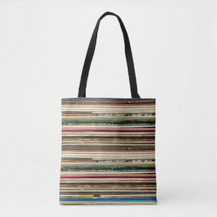 Old record carton covers stacked in pilerecord, vi tote bag