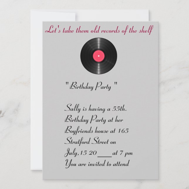 Old records birthday invitation. invitation (Front)