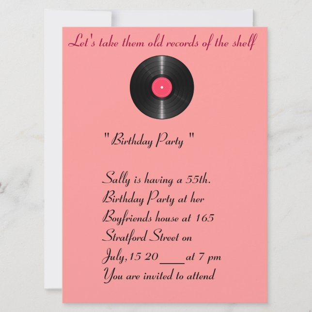 Old records birthday invitation. invitation (Front)