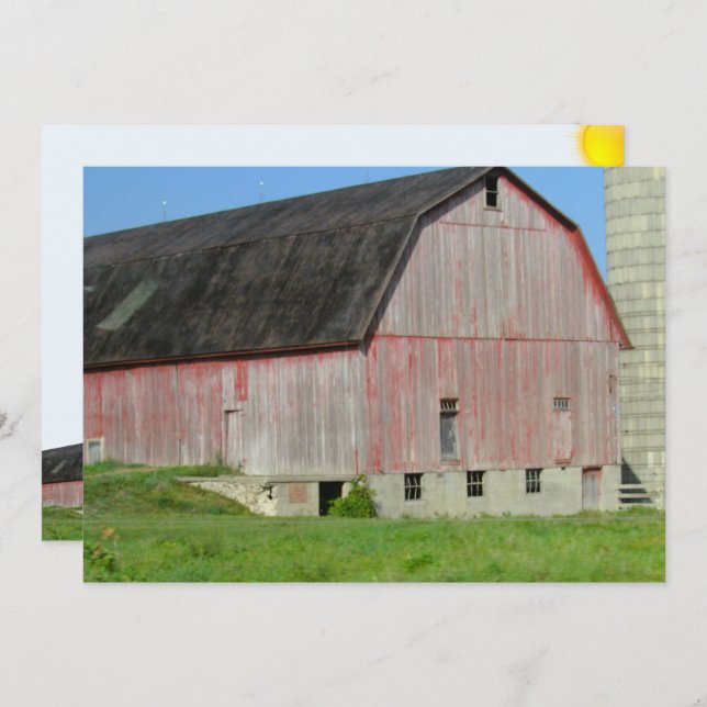 Old Red Barn and Silo Flat Card (Front/Back)