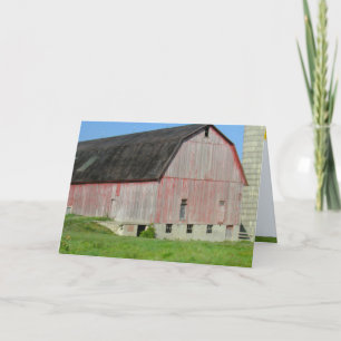 Old Red Barn and Silo Folded Greeting Card