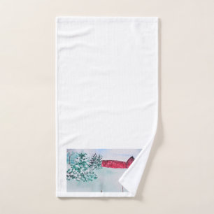 Old Red Barn in Snow Hand Towel