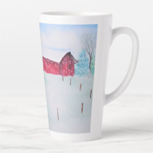 Old Red Barn in Snow Latte Mug