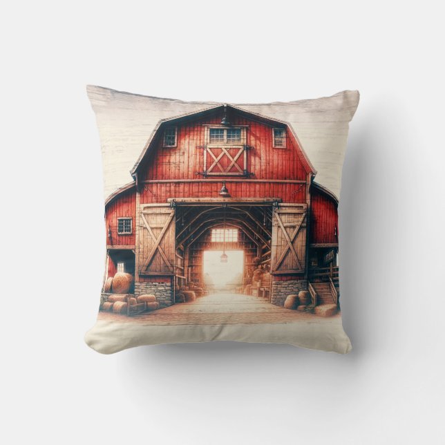 Old Red Barn Rustic Country  Throw Pillow (Front)