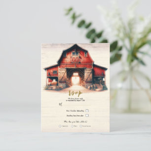 Old Red Barn Rustic Country Wedding R.S.V.P.  Invitation
