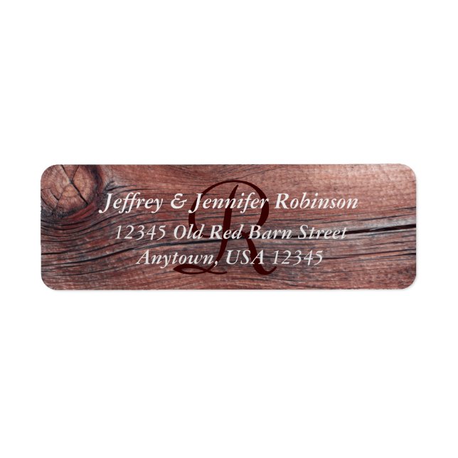 Old Red Barn Siding Rustic Address Label Monogram (Front)
