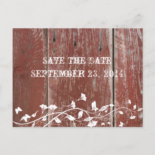 Old Red Barn Wood Save the Date Announcement Postcard (Front)