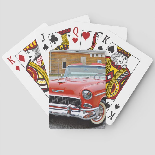 Old Red Bel Air Convertible Close Up  Playing Cards (Back)