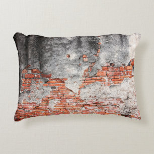 Old red brick wall rough of old temple in Ayutthay Accent Pillow