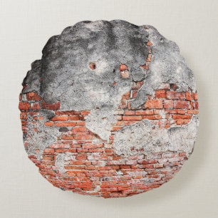 Old red brick wall rough of old temple in Ayutthay Round Pillow
