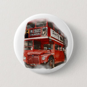 Old Red London Bus 2 Inch Round Button