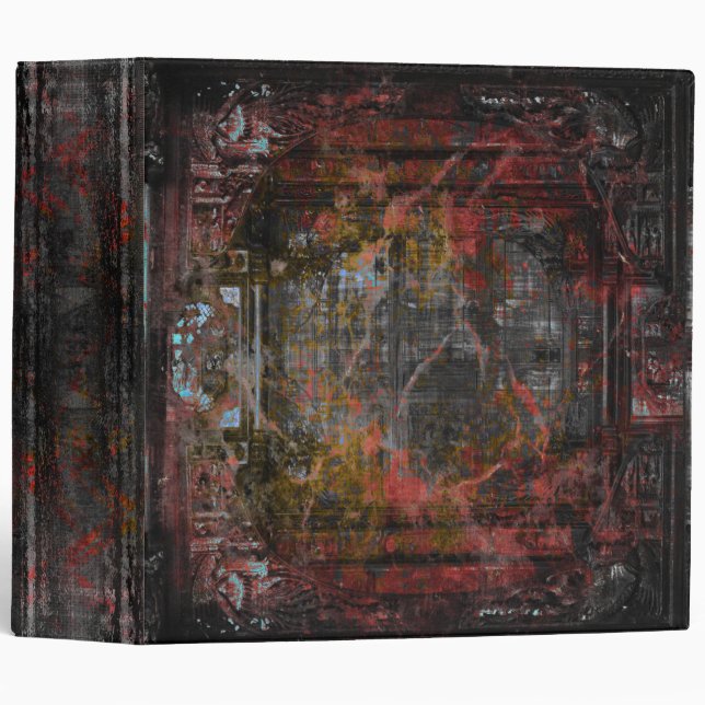 Old Red Scuffed Black Faux Leather Ancient Tome Binder (Front/Spine)