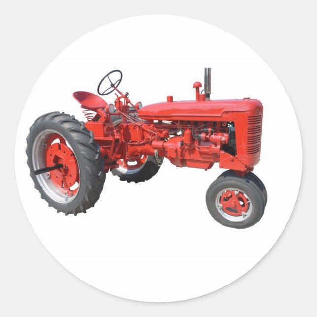 old red tractor classic round sticker (Front)
