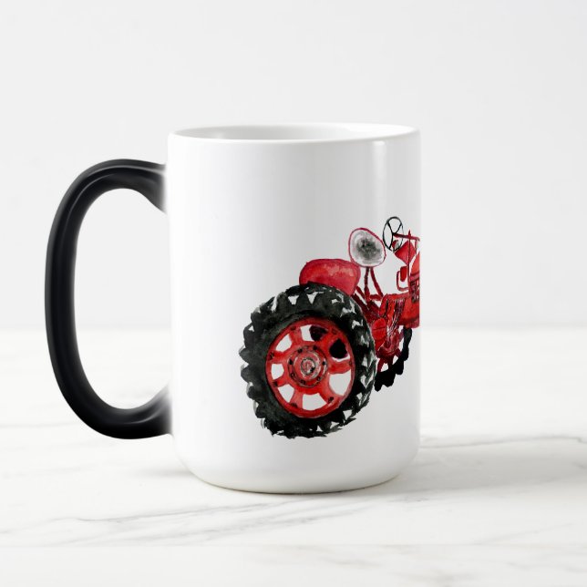 Old red tractor drawing magic mug (Left)