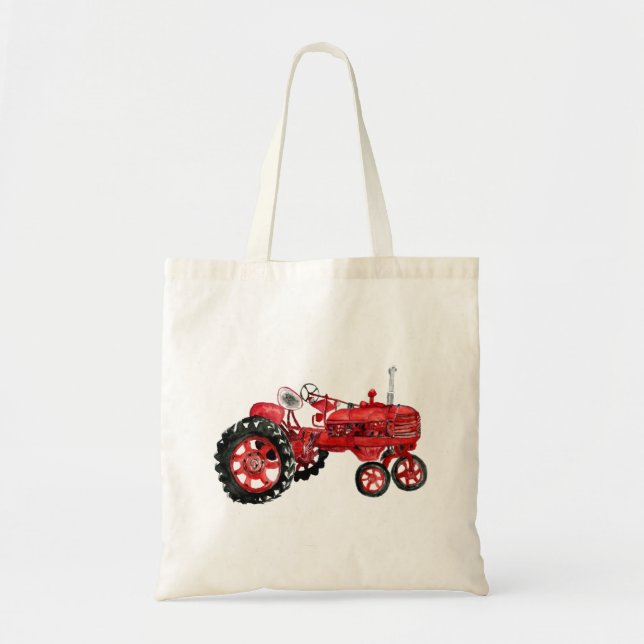 Old red tractor drawing tote bag (Front)