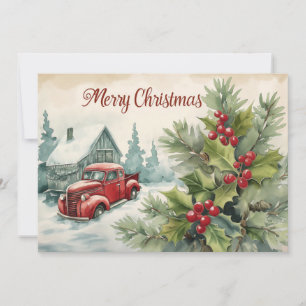 Old Red Truck Christmas Flat Holiday Card