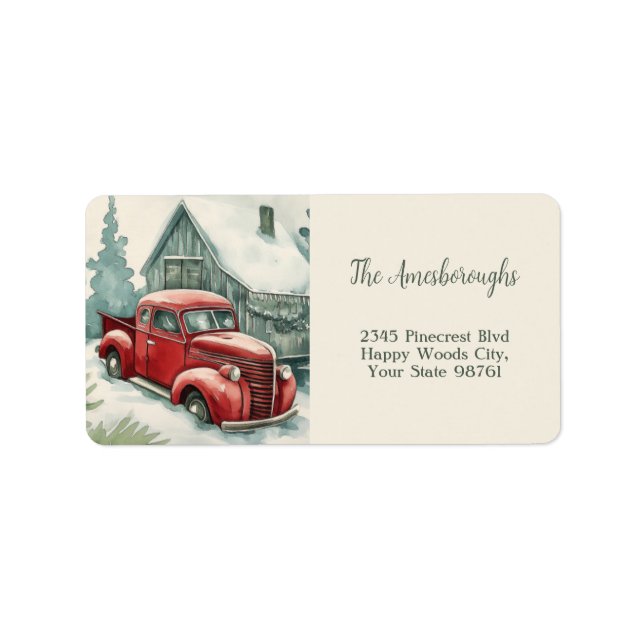 Old Red Truck Christmas Return Address Label (Front)
