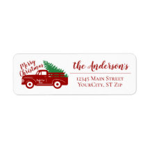Old Red Truck Merry Christmas Return Address Label