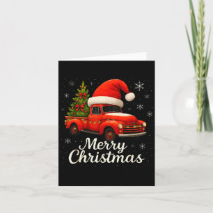 Old Red Truck Santa Hat Xmas Tree Merry Christmas Card
