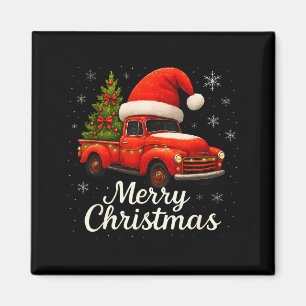 Old Red Truck Santa Hat Xmas Tree Merry Christmas  Magnet