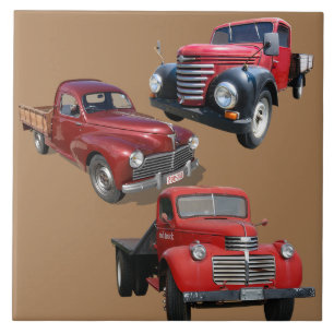 Old Red Vintage Vehicles -Trucks Pickup Farm Life Tile