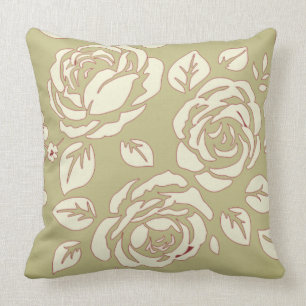 Old Retro Floral Pale Green-Red Throw Pillow