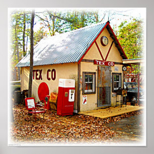Old Retro Gas Station and Soda Machine Poster