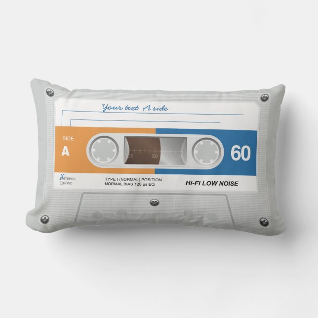 Old Retro Music Cassette Mix Tape Lumbar Pillow (Front)