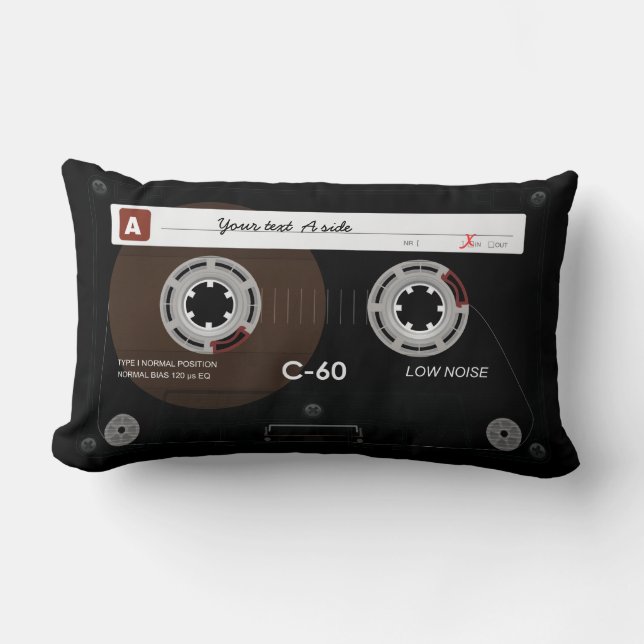 Old Retro Music Cassette Tape Lumbar Pillow (Front)