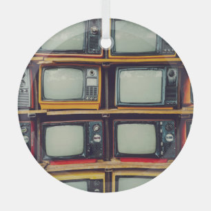 Old Retro Television Blank Screen Glass Ornament