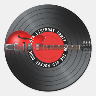 Old Rocker Dude Guitar Record 50th Birthday Party Classic Round Sticker