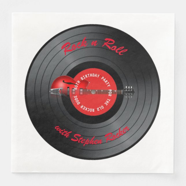 Old Rocker Dude Guitar Record Birthday Party Napkin (Front)