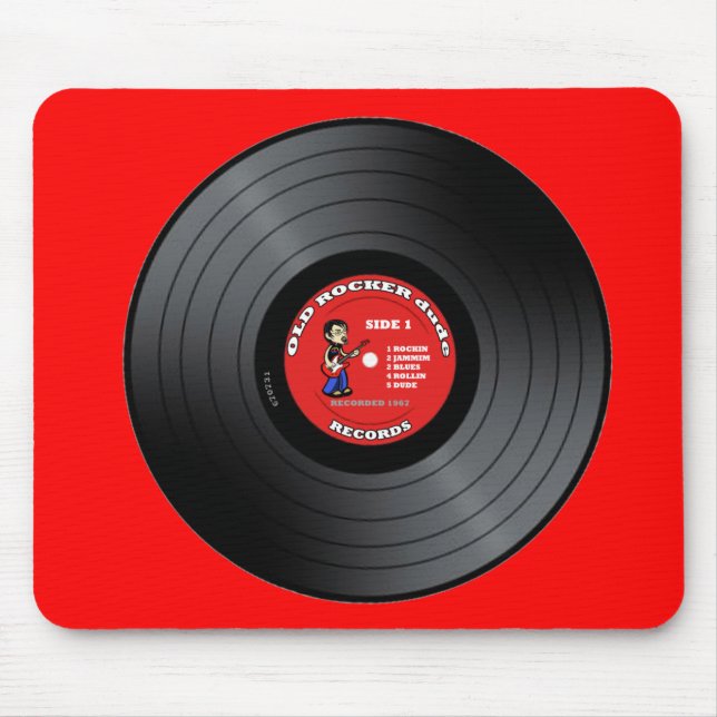 Old Rocker Dude Vinyl Record Mousepad (Front)