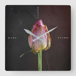 Old Rose on Slate Square Wall Clock