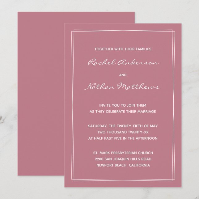 Old Rose Pink Minimalist Wedding Invitations (Front/Back)