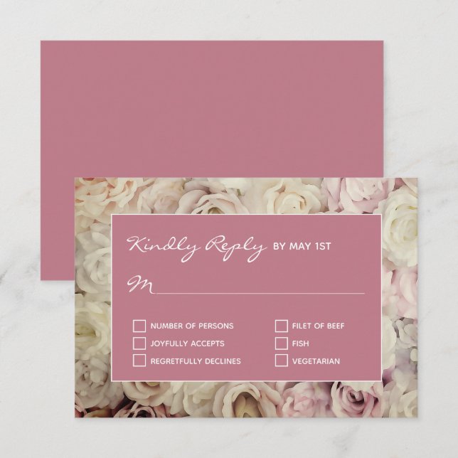 Old Rose Pink RSVP Cards Rose Background (Front/Back)