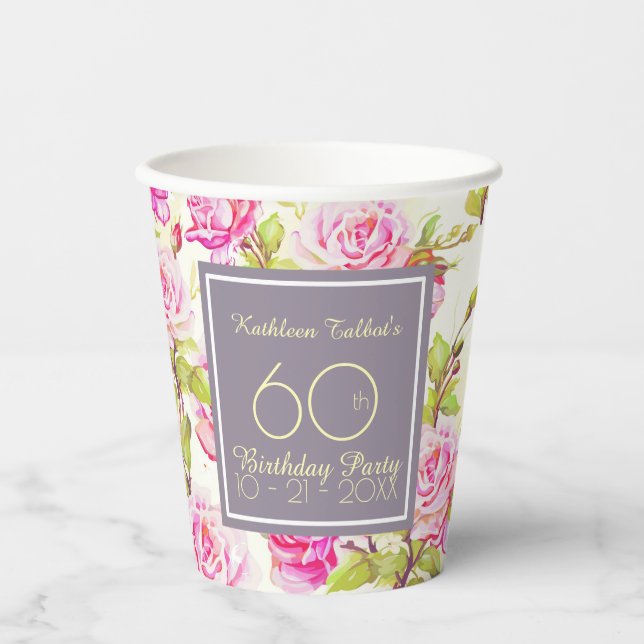 Old Roses 60th Birthday Party Paper Cup (Front)