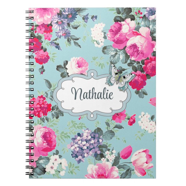 Old Roses & Butterfly Custom Name Gift  Notebook (Front)