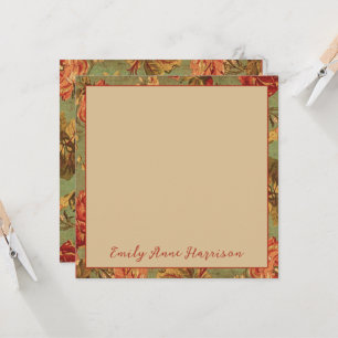 Old Roses on Green Square Note Card Personalized