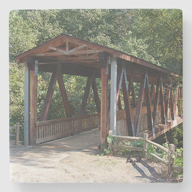 Old Roswell Mill Covered Bridge, Georgia Marble St Stone Coaster (Front)